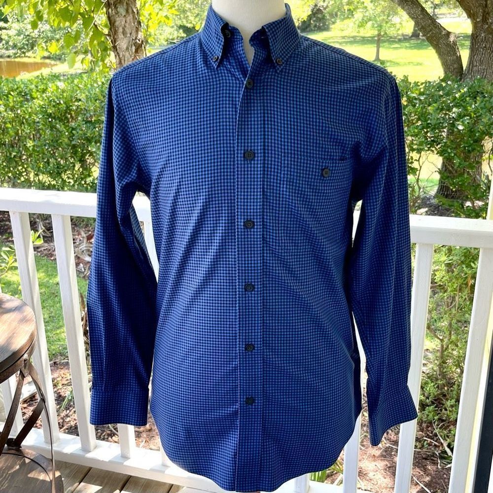 Orvis Blue/Black Gingham Check Long Sleeve Dress Shirt. Size Small